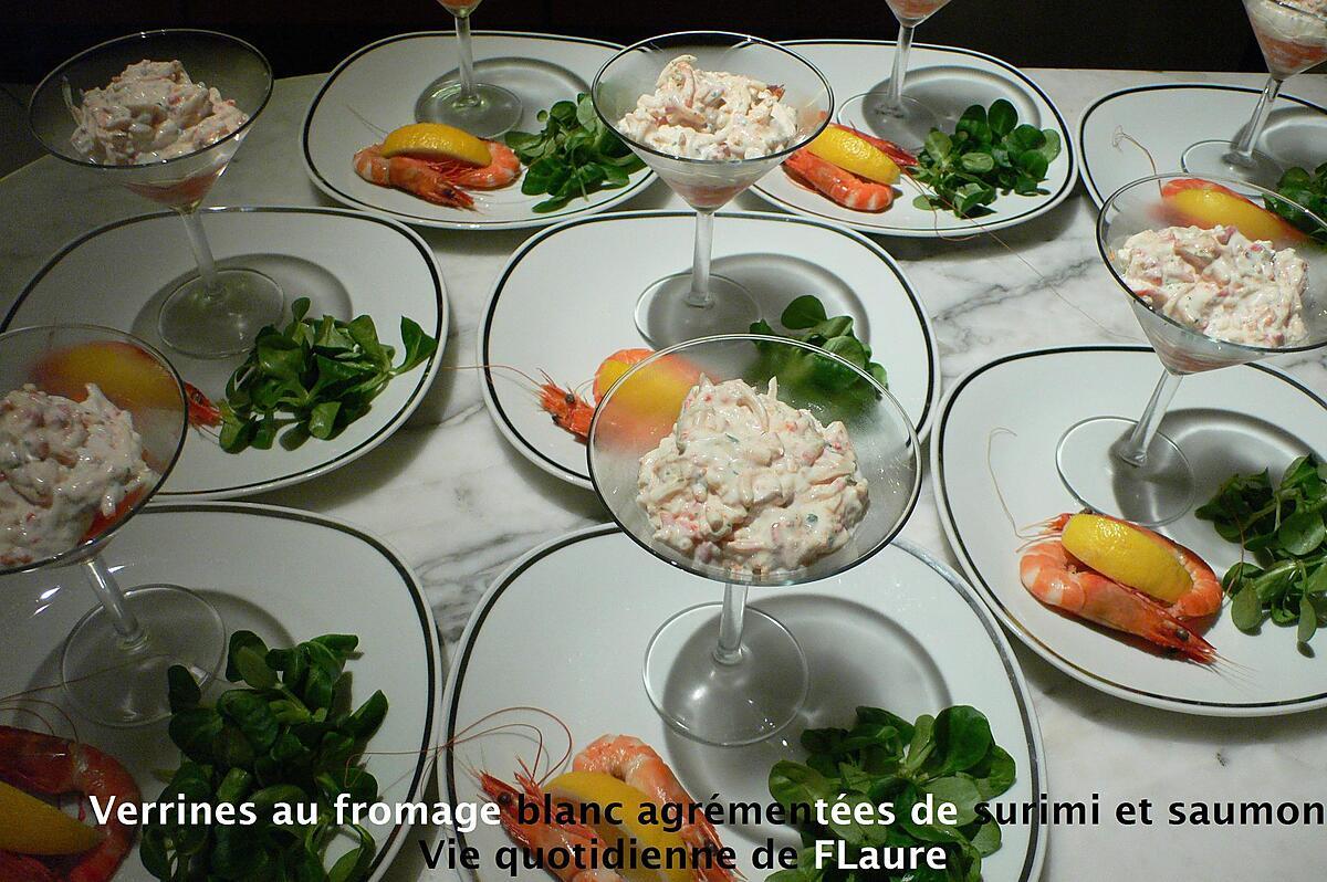 recette Verrines au fromage blanc agrémentées de surimi et saumon