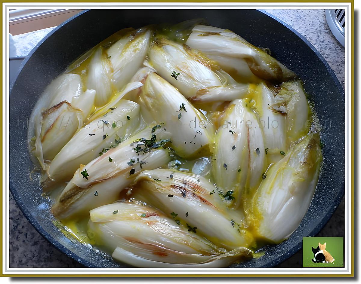 recette Endives braisées, parfumées au jus d'orange et thym