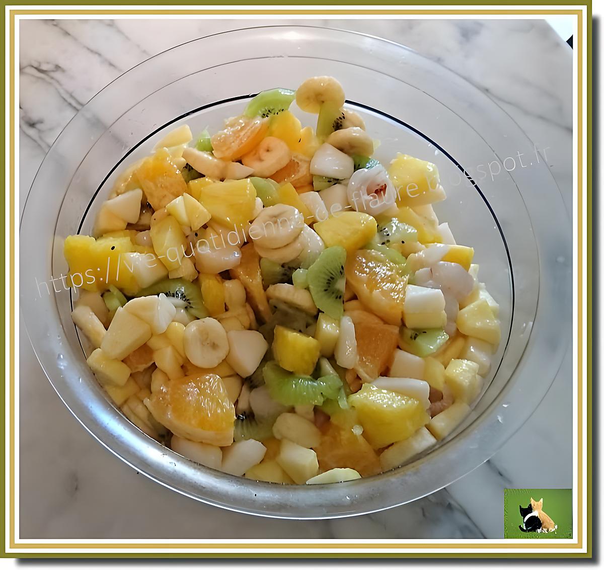 recette Salade sucrée hivernale : ananas, litchi, kiwi, banane, orange, pomme, poire