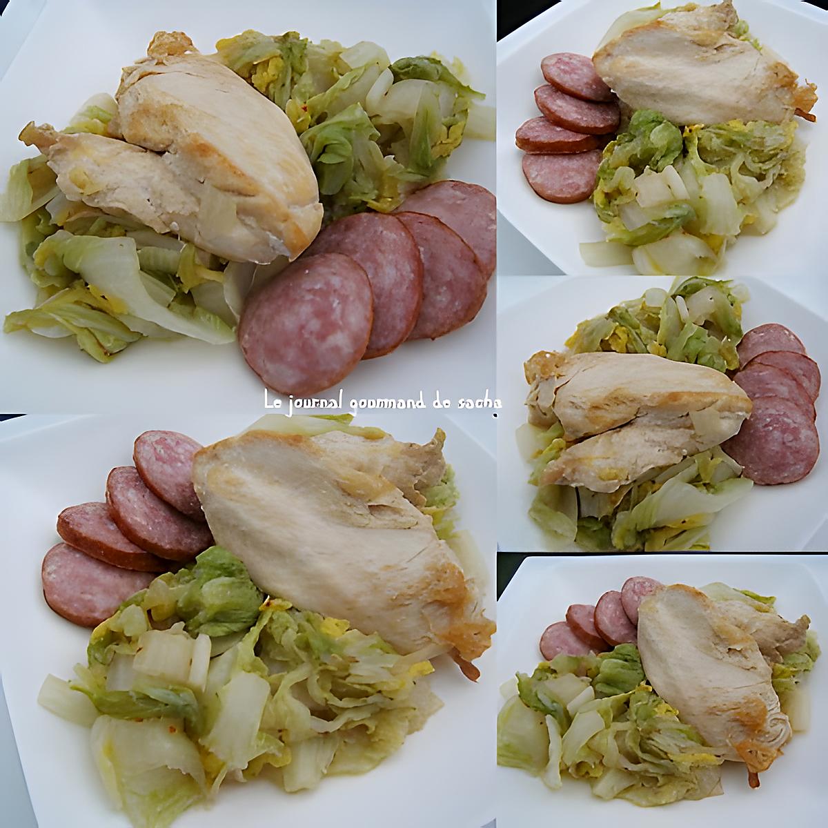 recette Poulet braisé au chou et à la Montbéliard