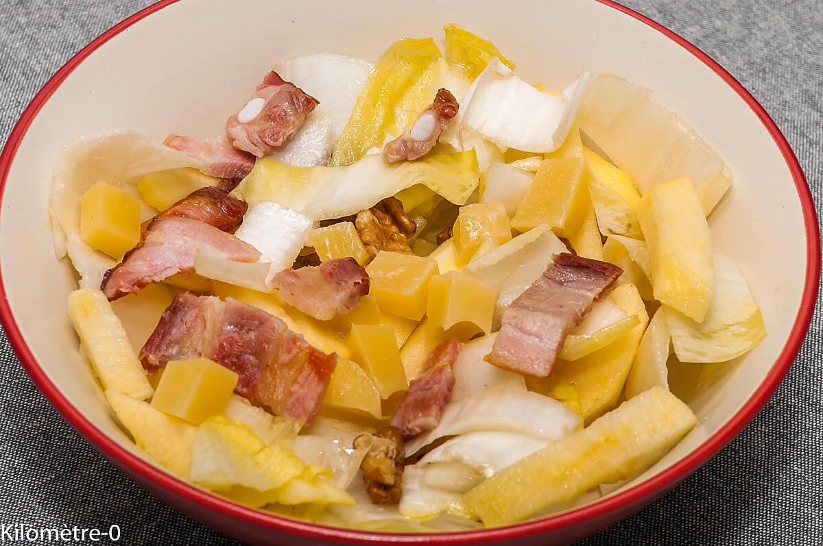 recette Salade d'endives aux lardons, pommes, emmental et noix