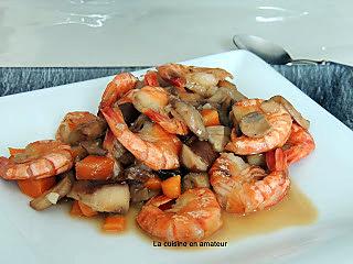 recette Mélange forestier aux crevettes flambées au Cognac