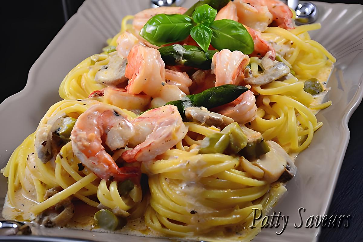 recette Linguine, Crevettes et Asperges Sauce Crémeuse