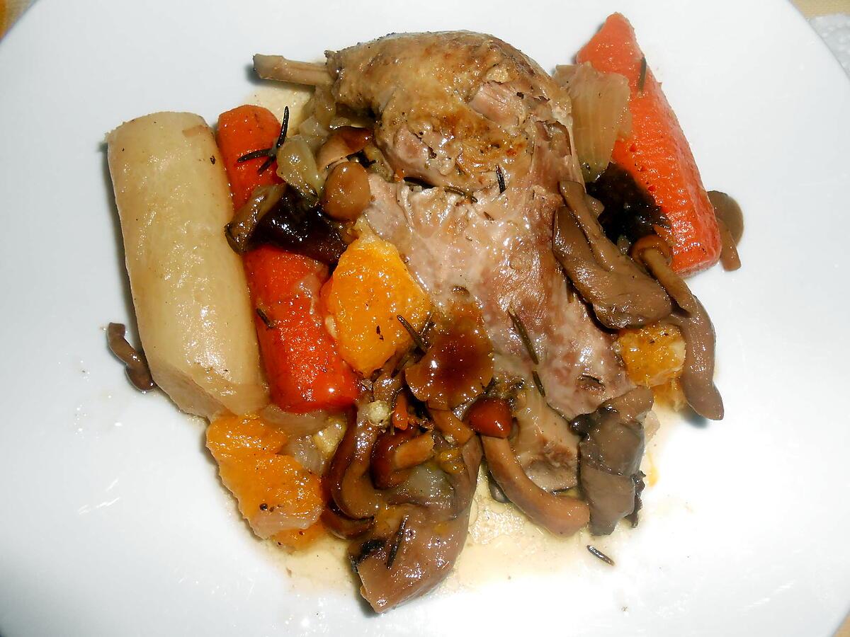 recette CANETTE AUX NAVETS CAROTTES ET CHAMPIGNONS