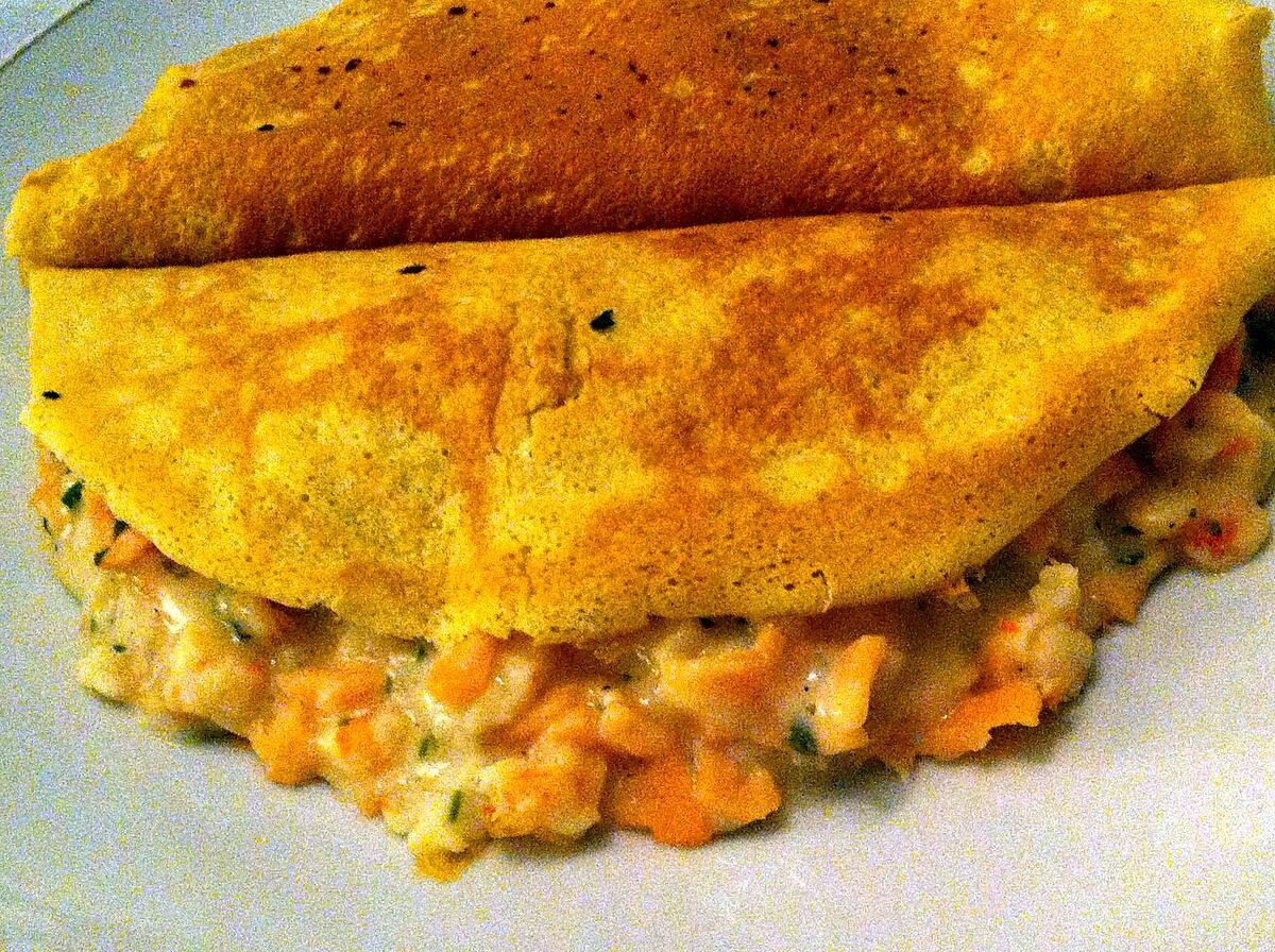 recette Crêpes fourrées crevettes et saumon (compatible dukan)