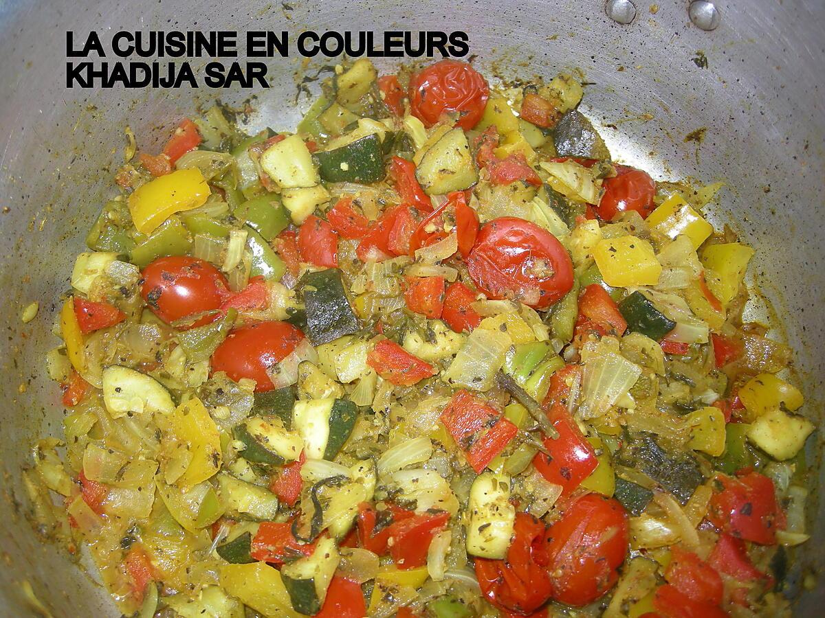 recette Poêlée de crevette et de légumes/riz safrané