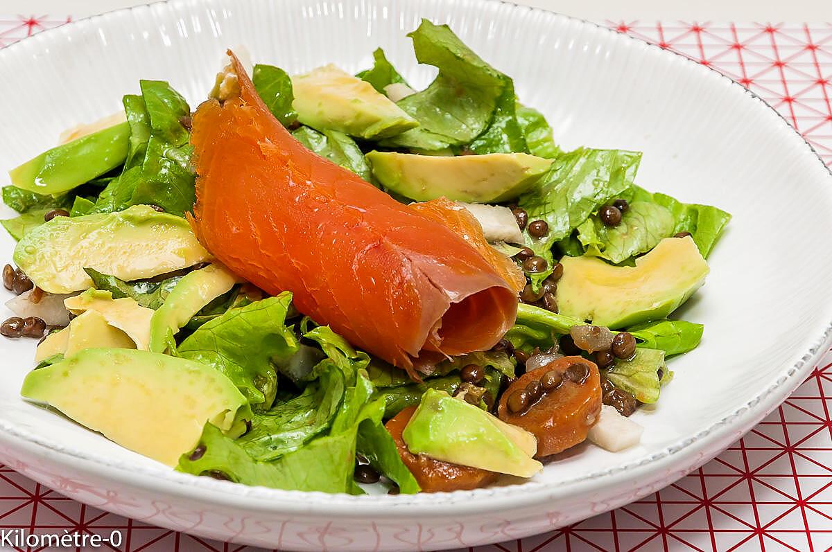 recette Salade de lentilles à la truite fumée et à l'avocat