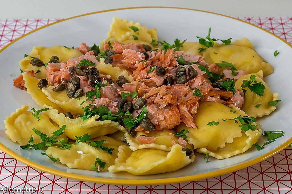 recette Raviolis au fromage, saumon et câpres