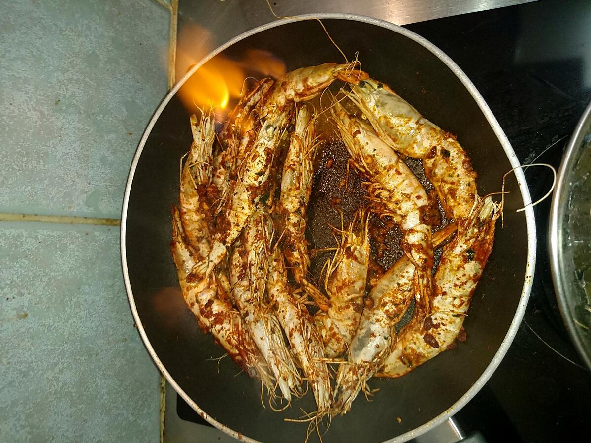 recette Gambas flambées au cognac