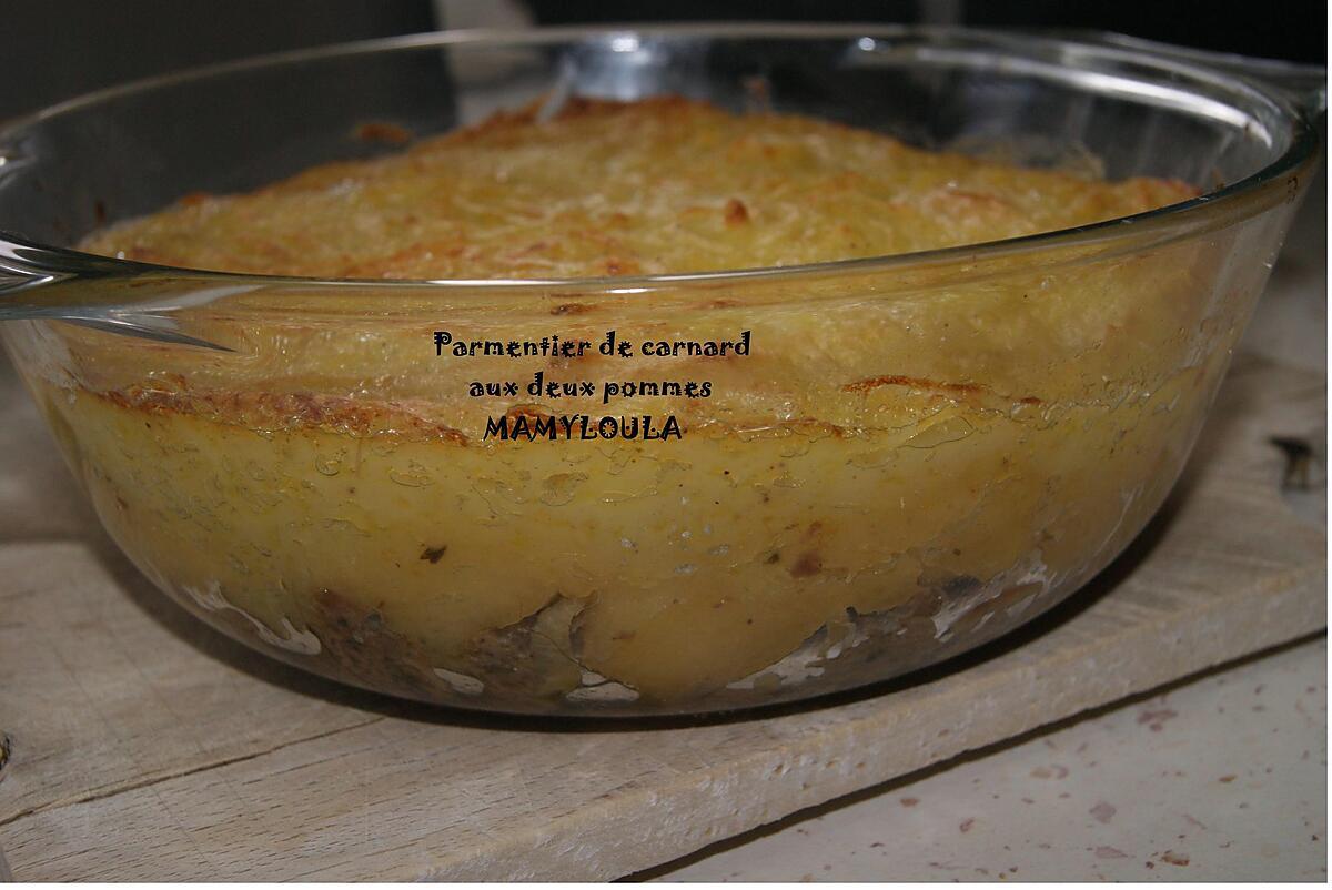 recette Parmentier de canard aux deux pommes.