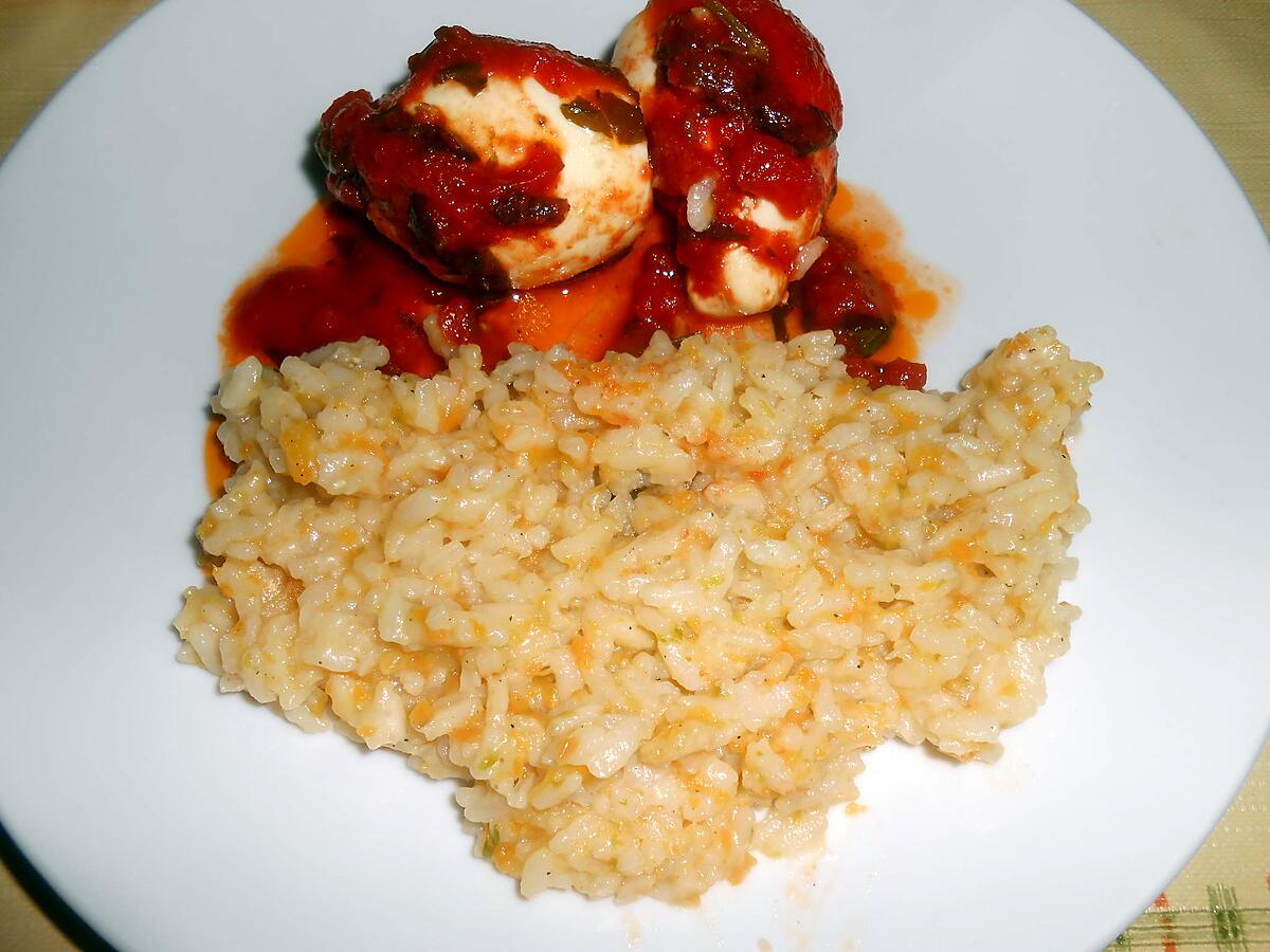 recette RISOTTO AUX PETITS LEGUMES ET OEUFS DURS A LA TOMATE