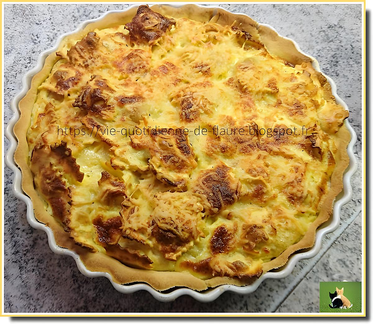 recette Quiche aux raviolinis garnis de jambon, sur une pâte brisée