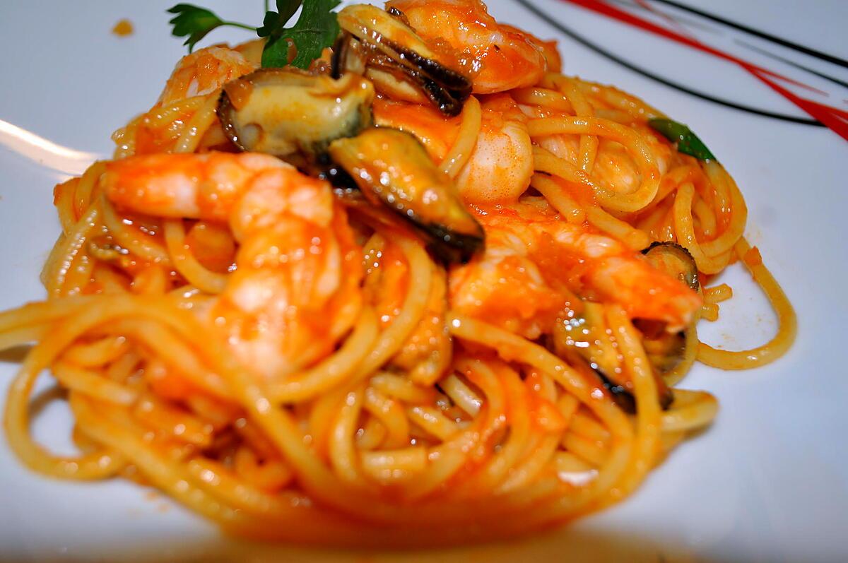 recette Spaghetti  Crevettes Moules