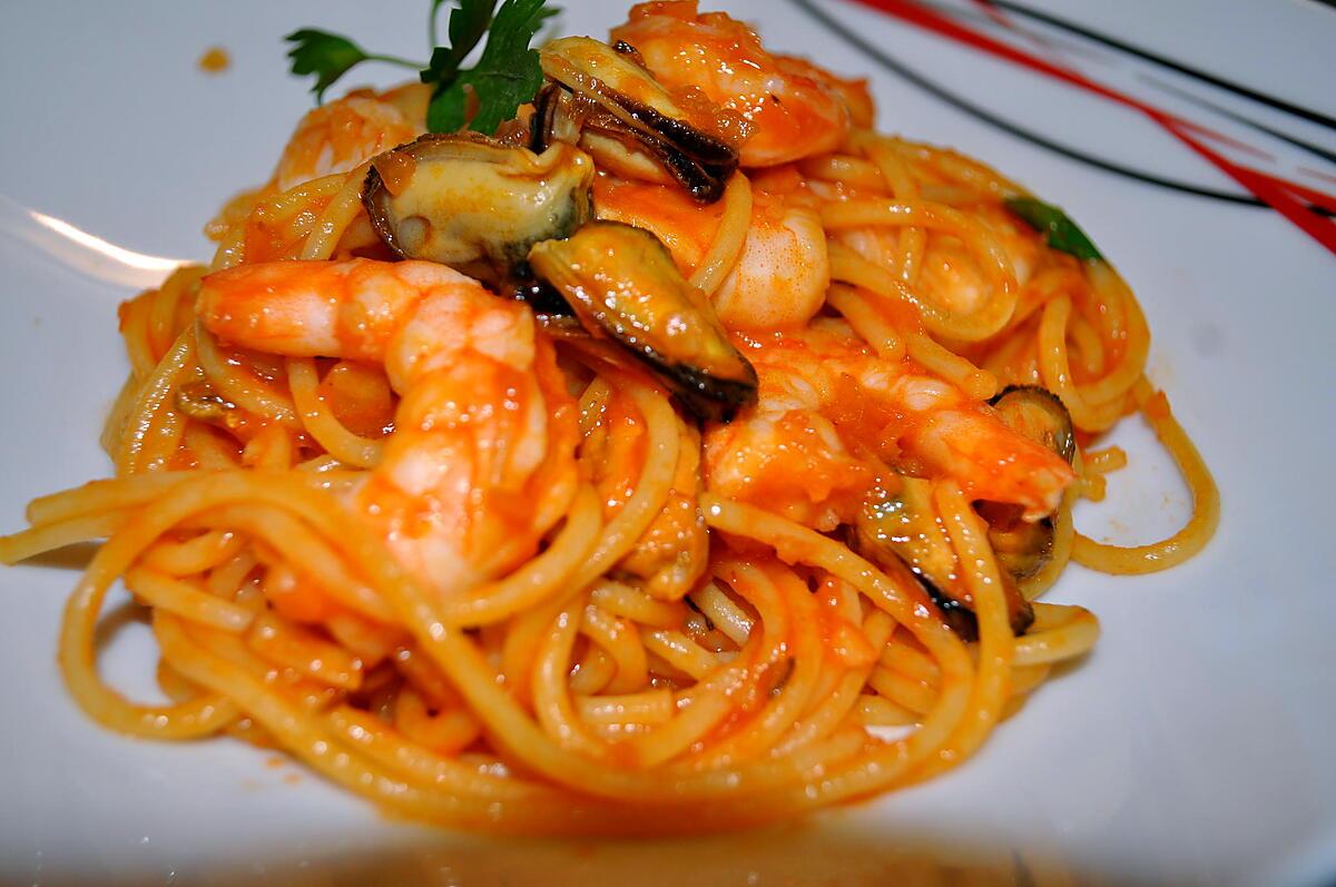 recette Spaghetti  Crevettes Moules