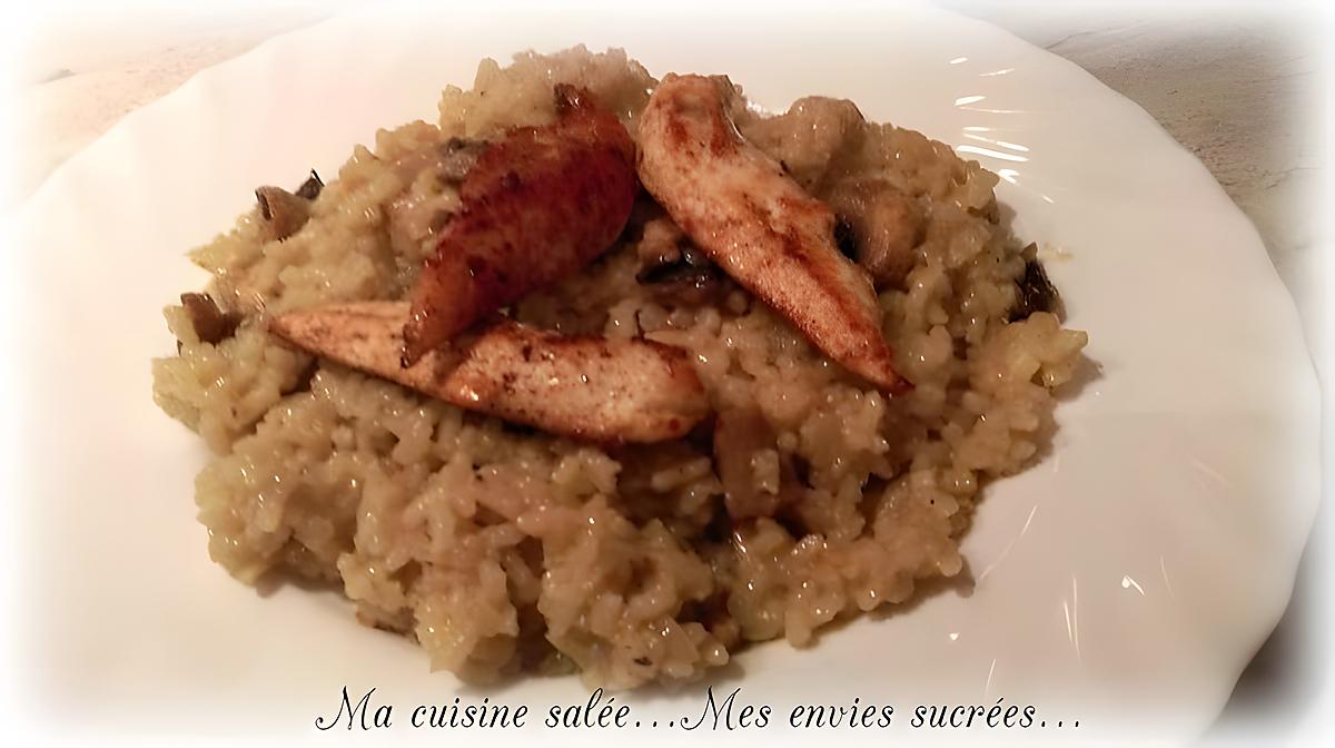 recette RISOTTO AUX CHAMPIGNONS & AIGUILLETTES DE POULET