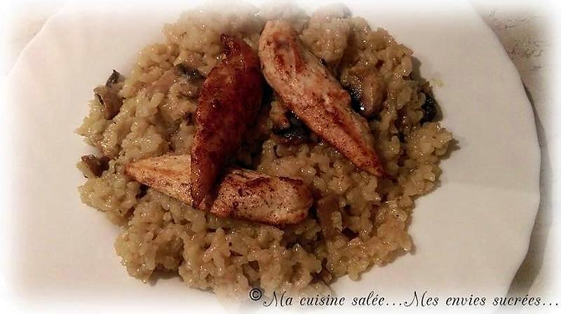 recette RISOTTO AUX CHAMPIGNONS & AIGUILLETTES DE POULET