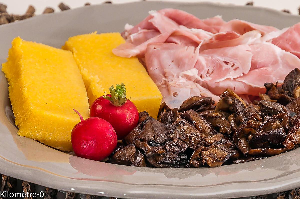 recette Assiette de polenta, cèpes et chiffonnade de jambon