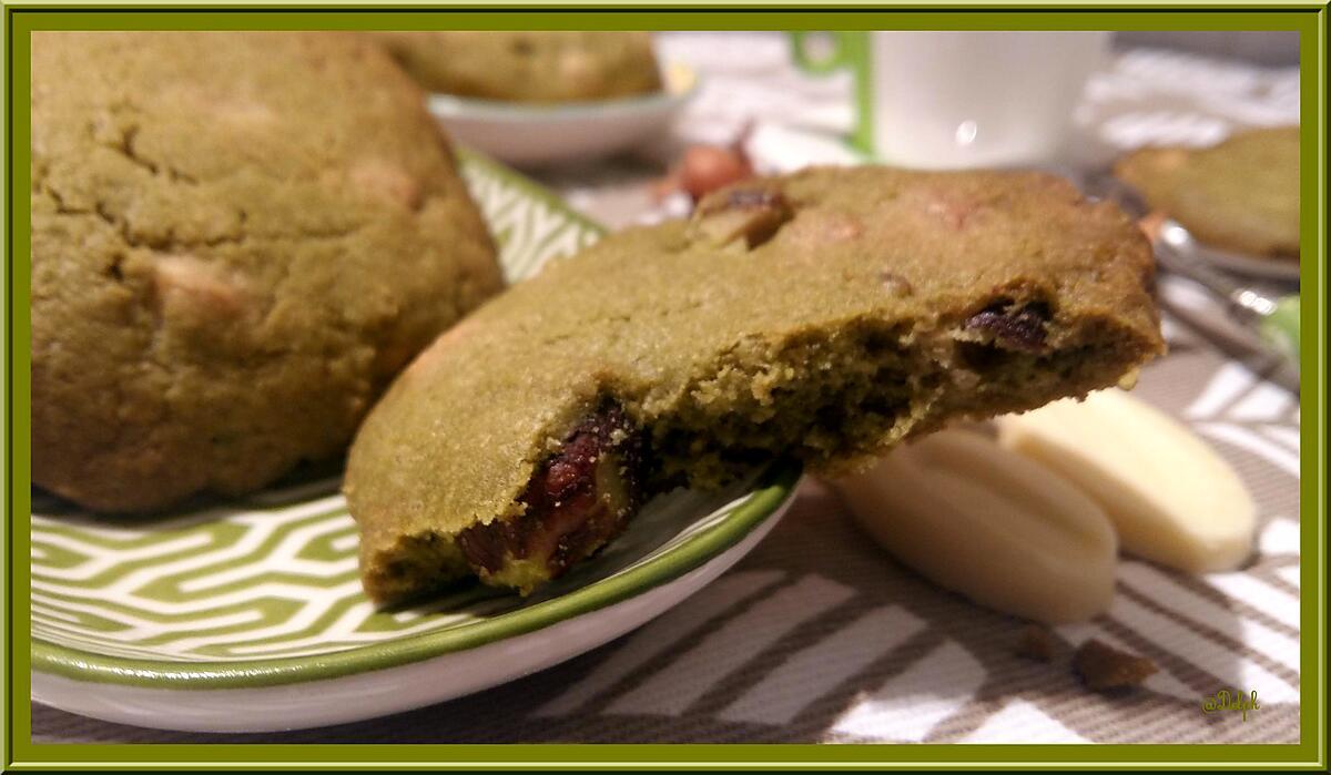 recette Cookies Thé Matcha, chocolat blanc et noisettes