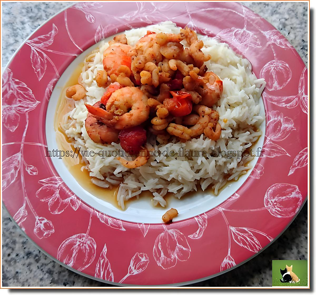 recette Crevettes pimentées sur un lit de riz parfumé