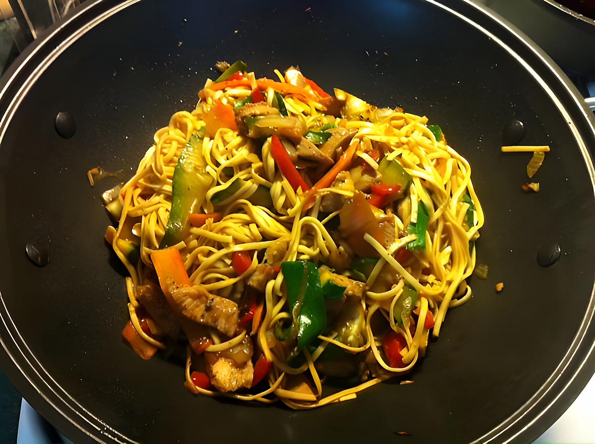 recette Wok poulet, légumes, nouilles