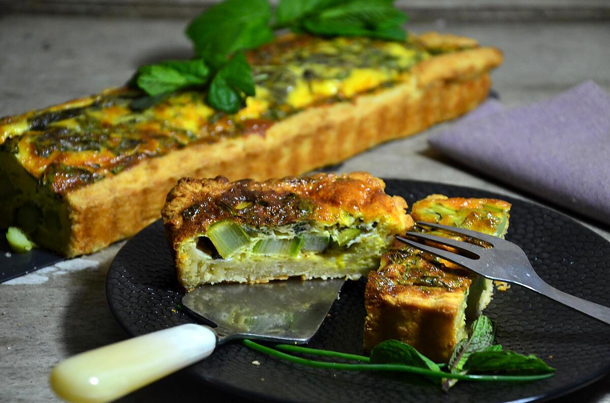 recette Tarte de printemps aux asperges vertes, oseille et menthe du jardin