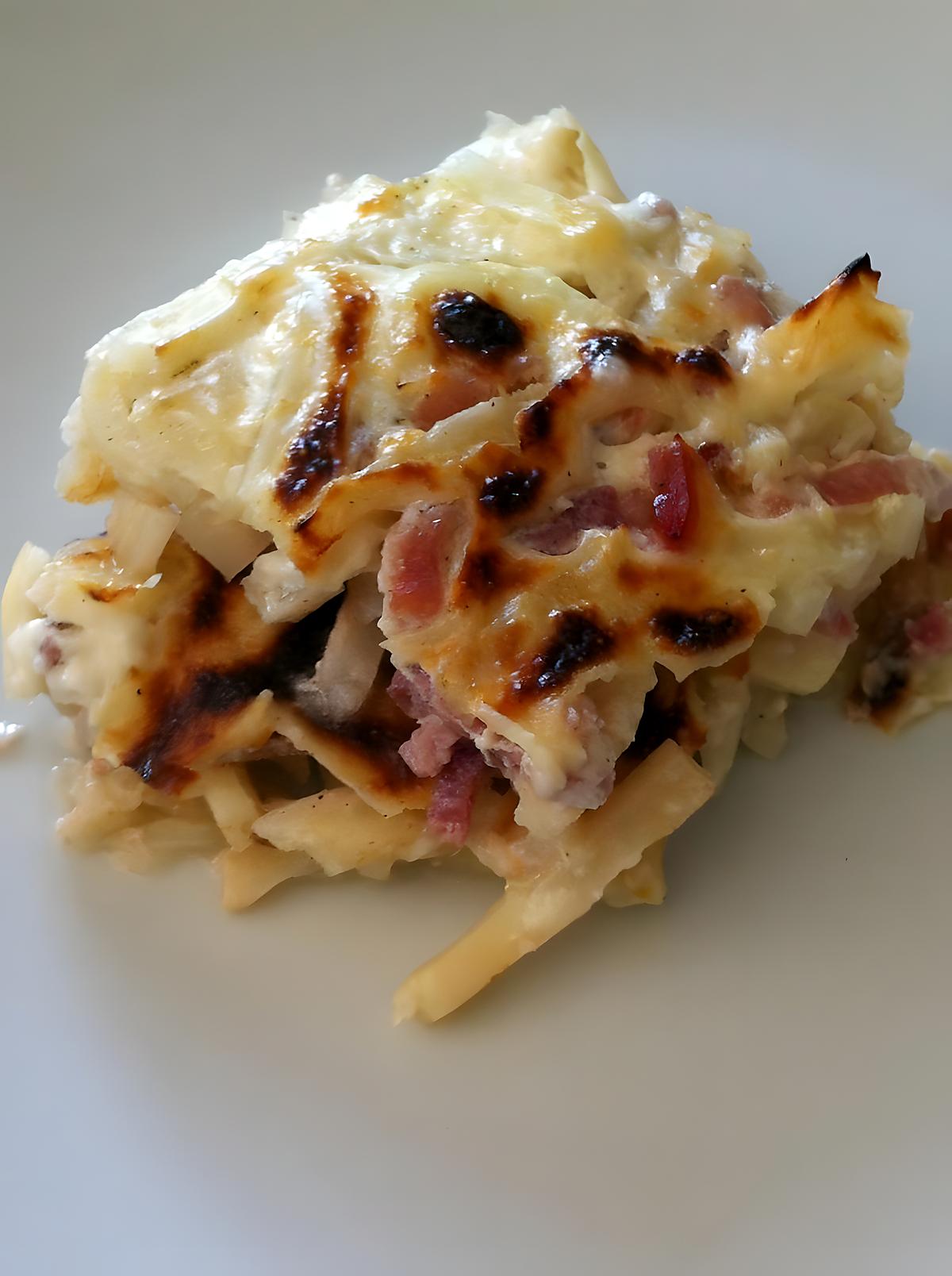 recette Gratin de céleri lardons et crème au bleu (compatible dukan)