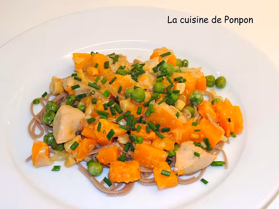recette Poulet au butternut, cajou, cajun et pâtes au sarrasin