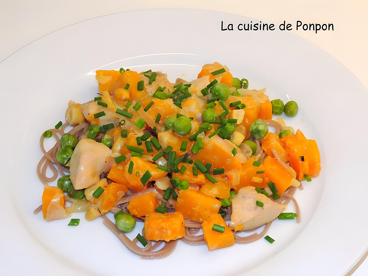 recette Poulet au butternut, cajou, cajun et pâtes au sarrasin