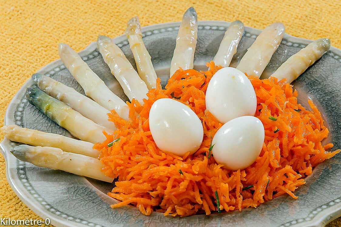 Recette de Salade de carottes aux asperges et oeufs de caille