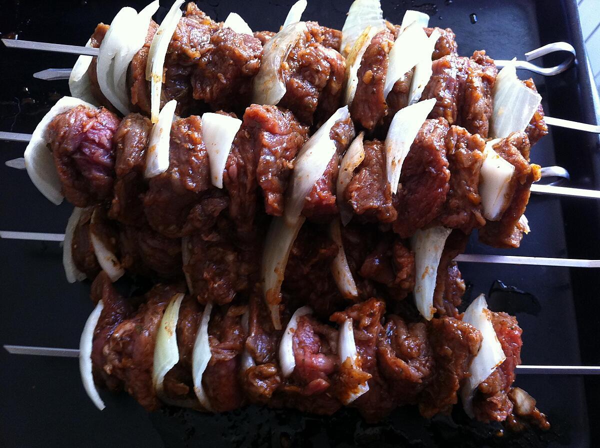 recette Brochettes de boeuf aux oignons