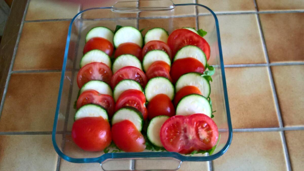 recette GRATIN COURGETTE - TOMATE- ROQUETTE