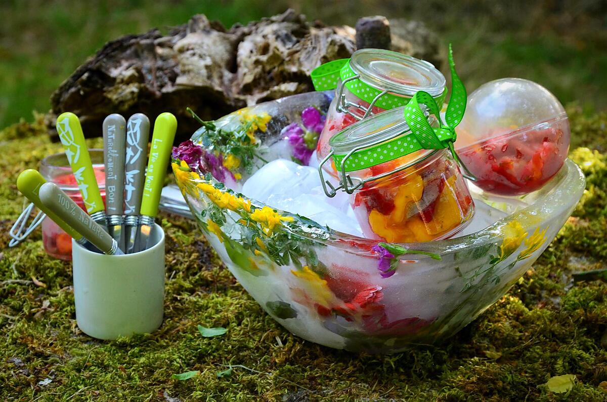 recette Fraîcheur de fruits dans saladier éphémère tout en glace