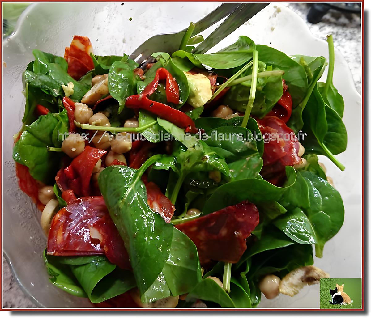 recette Salade de pousses d'épinards au chorizo et pois chiche