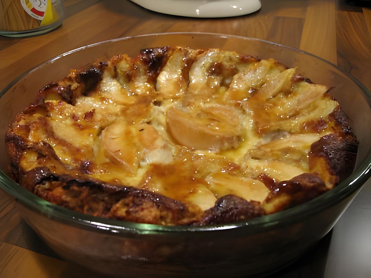 recette Clafoutis poires, roquefort et noix, sauce au miel