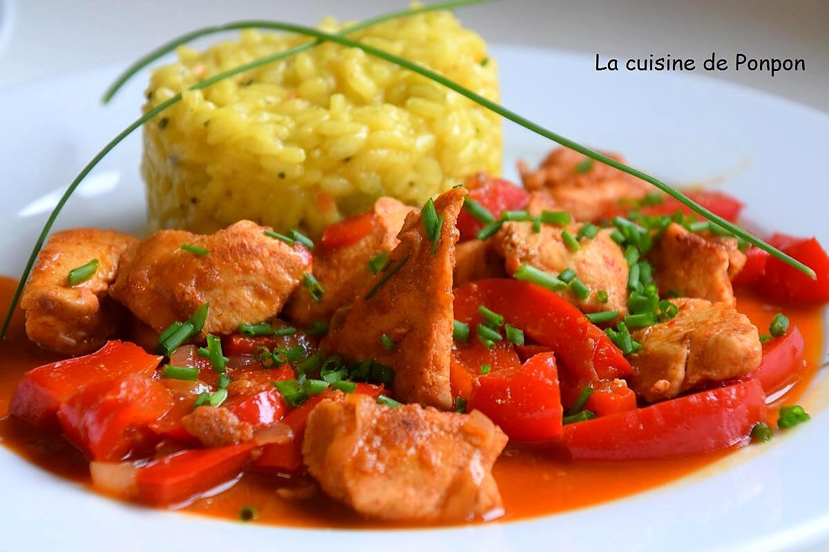 recette Poulet au poivron rouge accompagné d'un risotto parfumé aux petits légumes