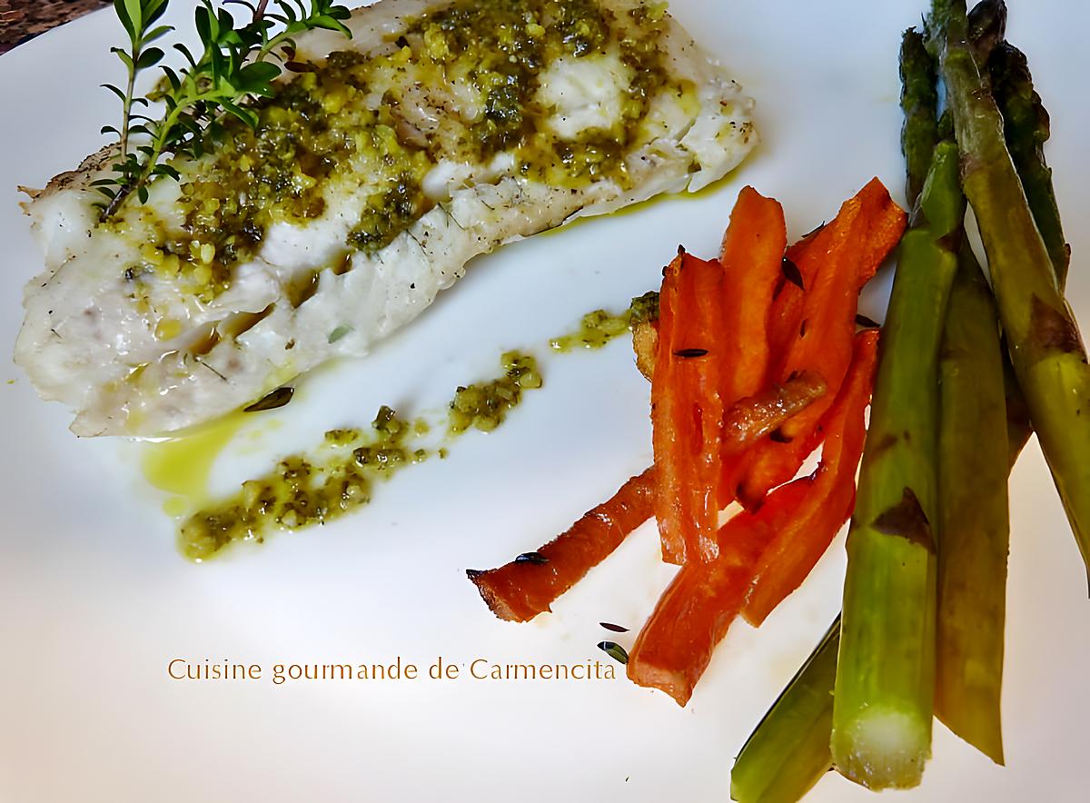 recette Dos de cabillaud au pesto ail des ours et ses légumes grillés