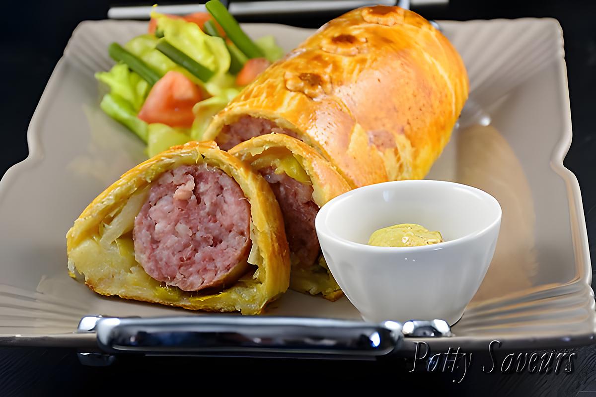 recette Saucisson en Croûte sur Lit de Poireaux