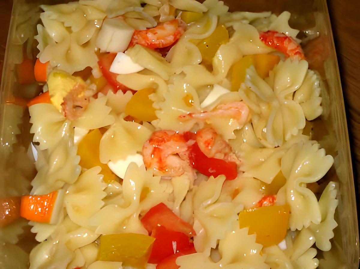 recette Salade de farfalle fraîche ( écrevisses et surumi )