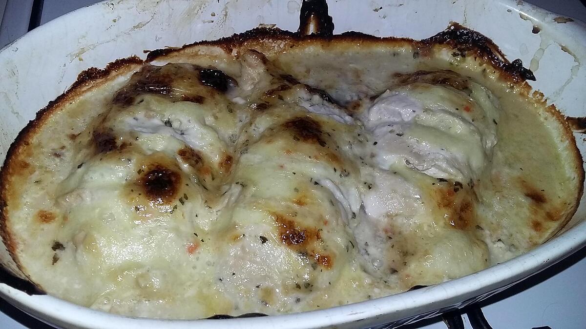 recette Blancs de dinde farci au fromages gratiné a la sauce raifort