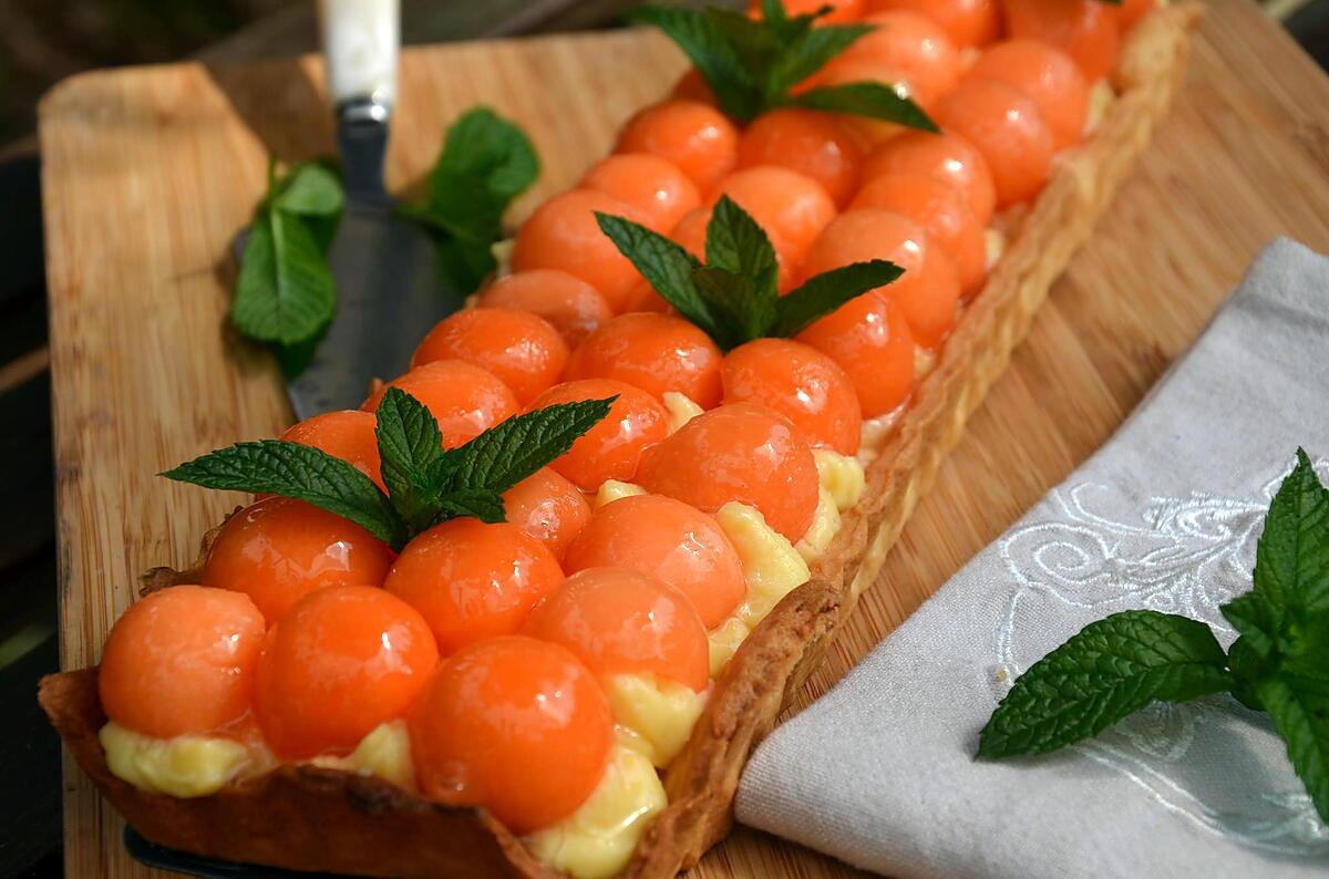 recette Tarte estivale aux billes de melon marinées dans du Floc de Gascogne