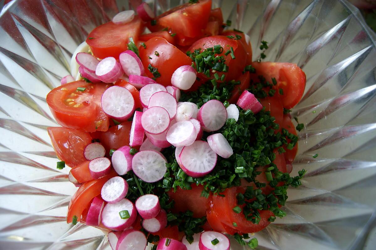 recette Salade tomates/oeufs/radis/thon