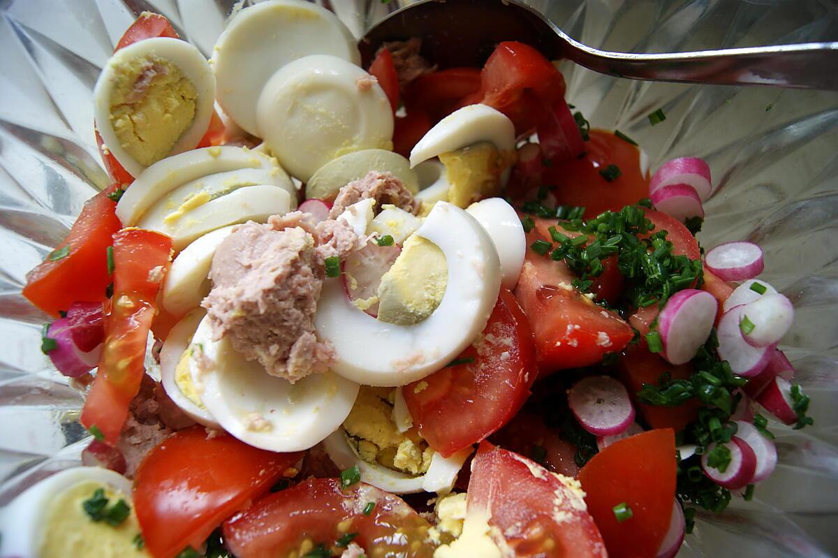 recette Salade tomates/oeufs/radis/thon