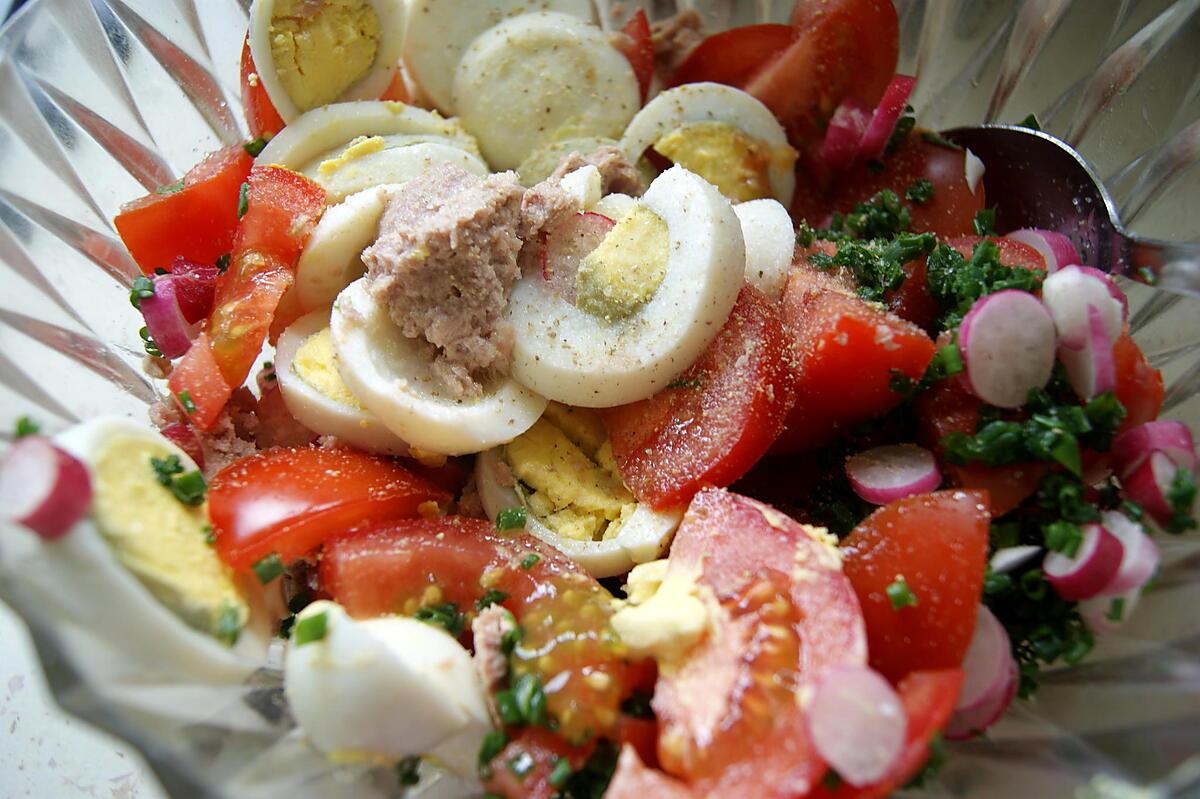 recette Salade tomates/oeufs/radis/thon