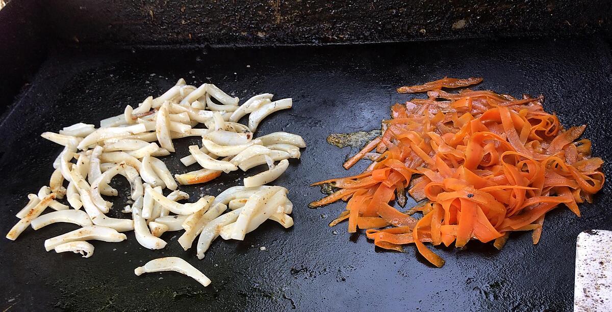 recette vermicelle de riz aux carottes et encornet à la plancha