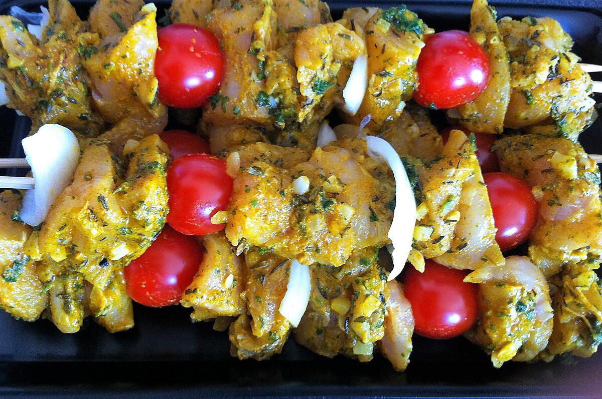 recette Brochettes de poulet colombo