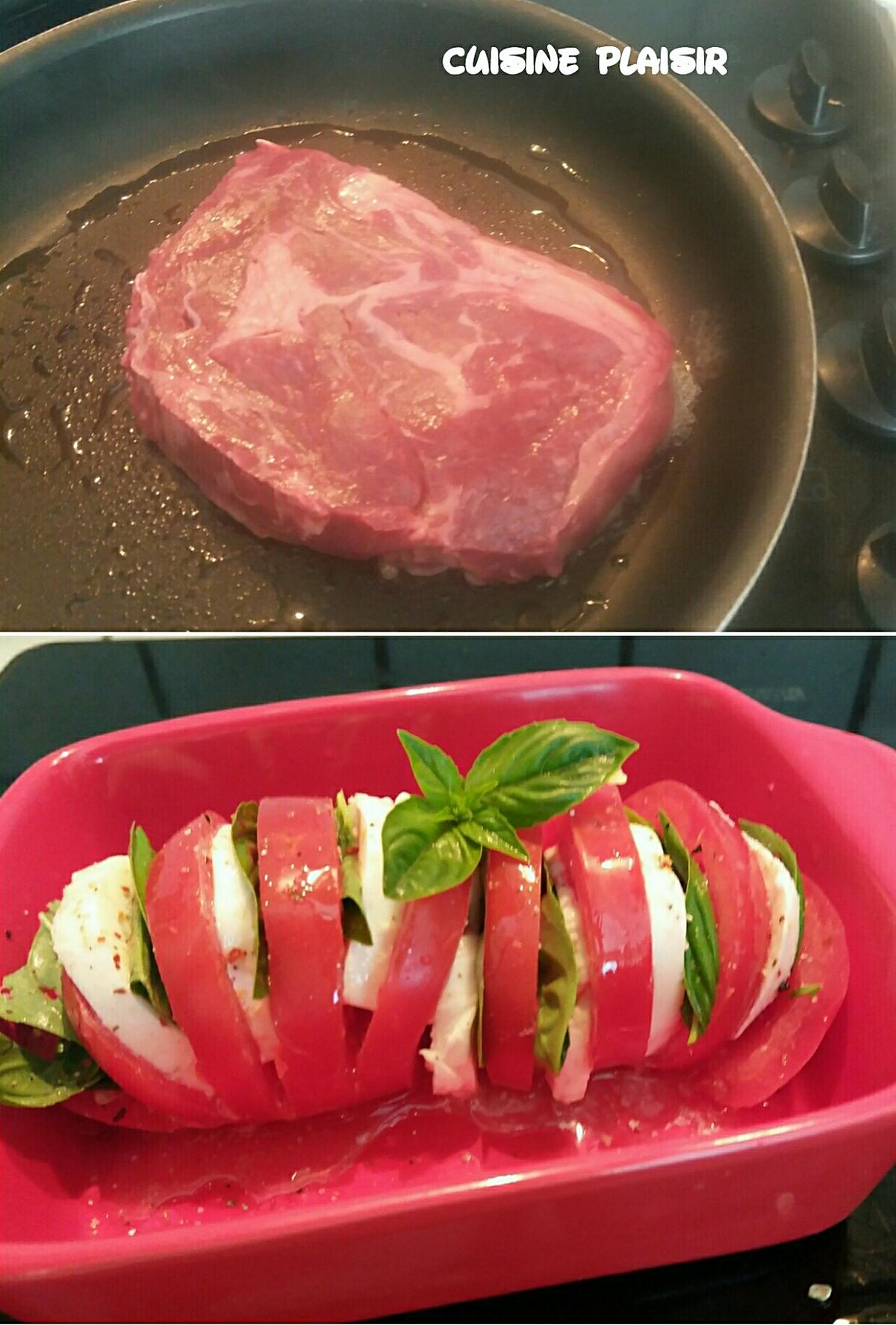 recette Viande de boeuf irlandaise maturée, tomate mozzarella basilic