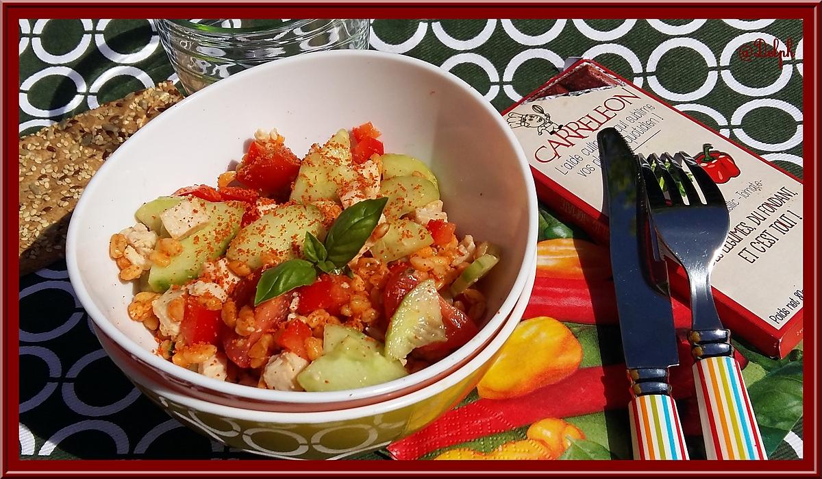 recette Salade de Blé au Poulet, Poivron, Tomates et Basilic