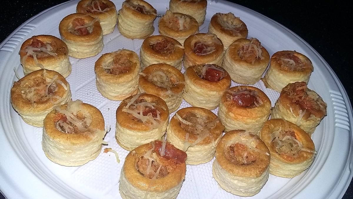 recette Bouchées a la reine apéritives a la crevette et au chorizo