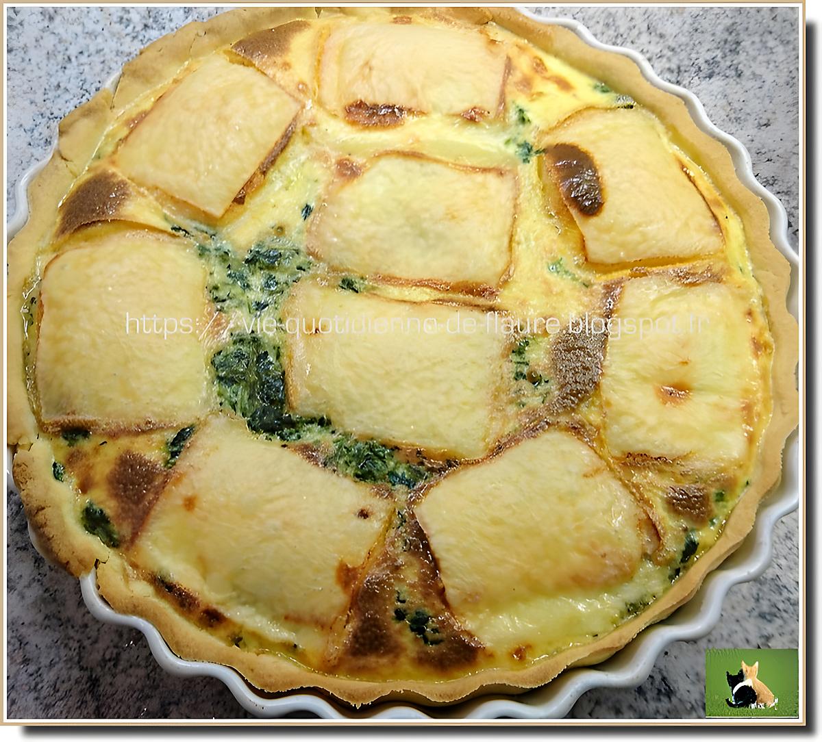 recette Tarte, aux épinards, recouverte de tranches de fromage à raclette