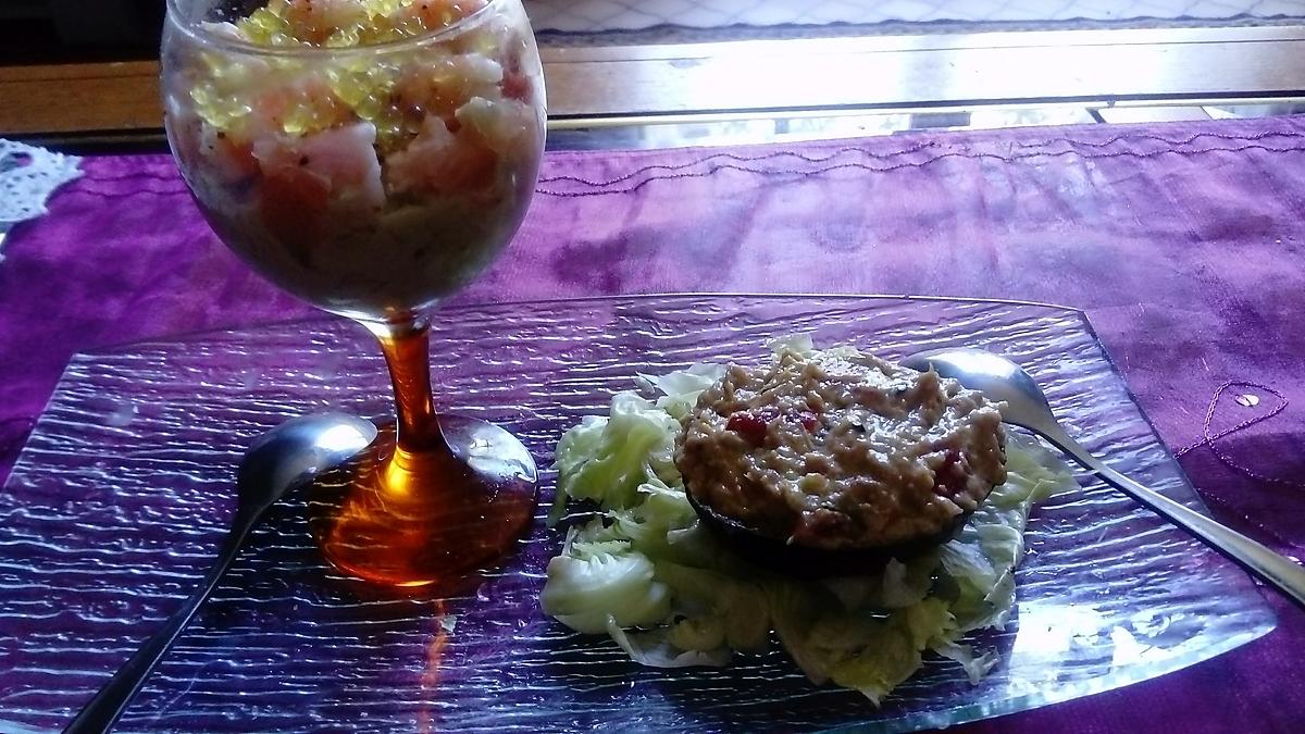 recette verrine  avocat  pamplemousse, ,,,,  avocat  au  thon de la cuillére aux  mille  délices